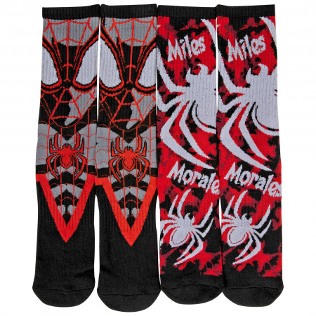 Spider-Man Miles Morales Character and Symbols 2-Pair Pack of Crew Socks